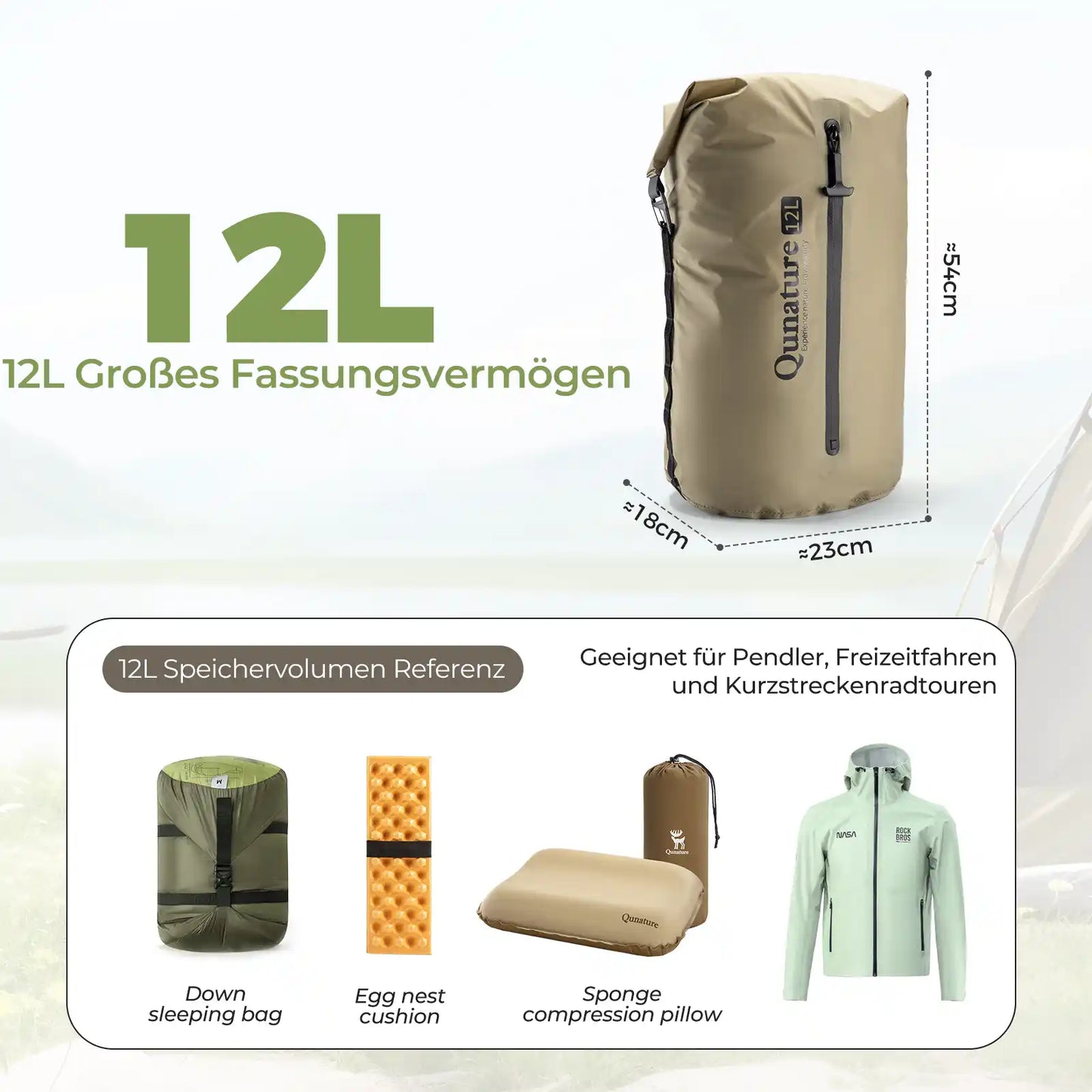 12l bikepacking tasche mit abmessungen und beispielartikeln für fahrradtouren