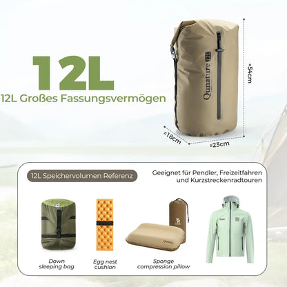 12l bikepacking tasche mit abmessungen und beispielartikeln für fahrradtouren