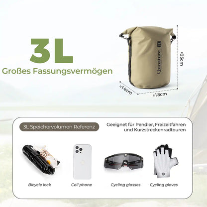 3l bikepacking tasche mit abmessungen und beispielartikeln für fahrradtouren