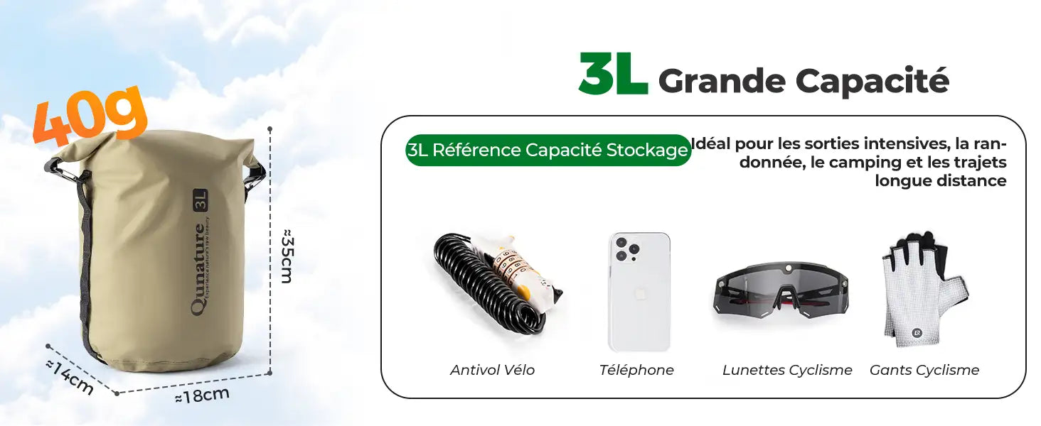 3l wasserdichter trockensack (14x18x35cm, 40g) für outdoor-aktivitäten