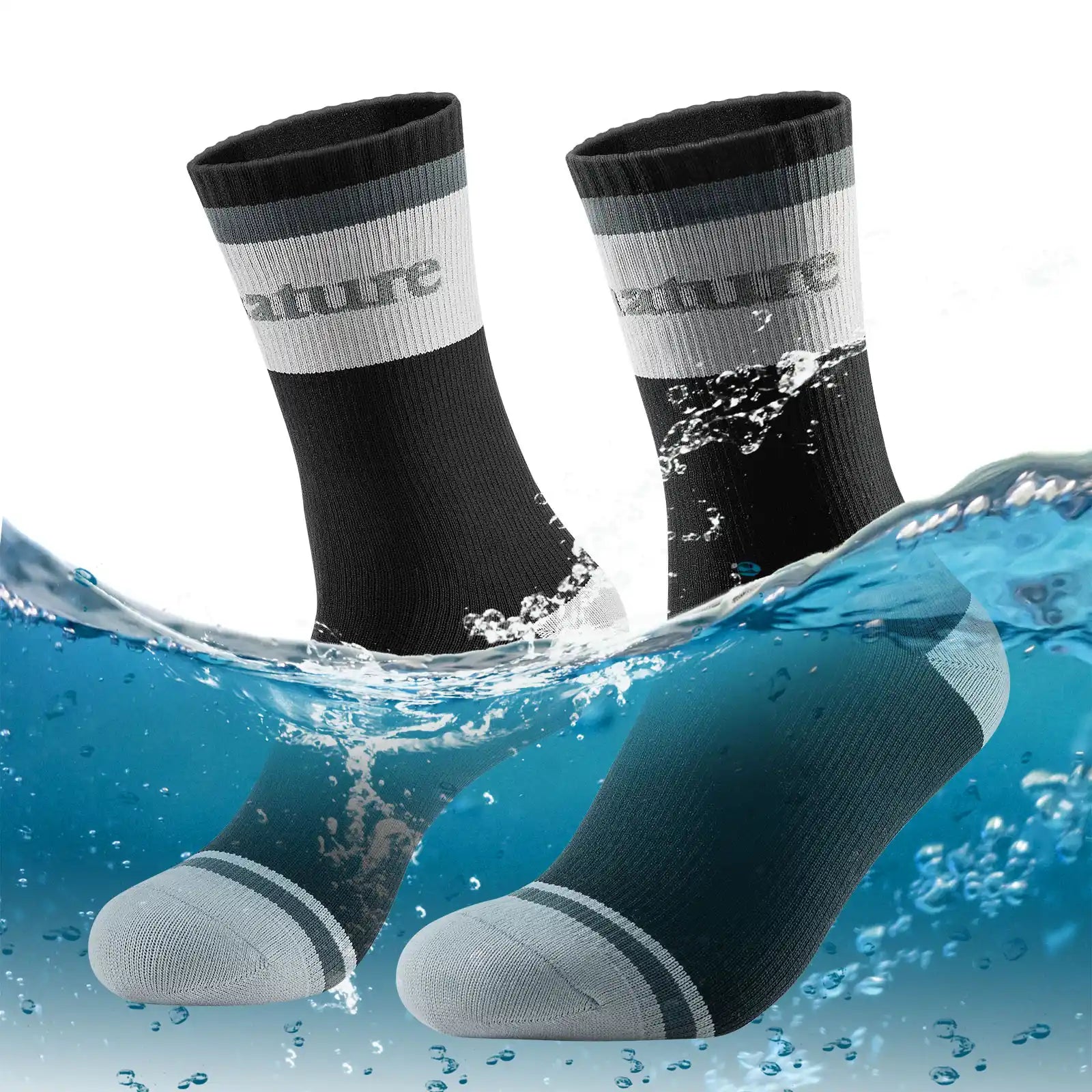 wasserdichte wandersocken in schwarz und grau