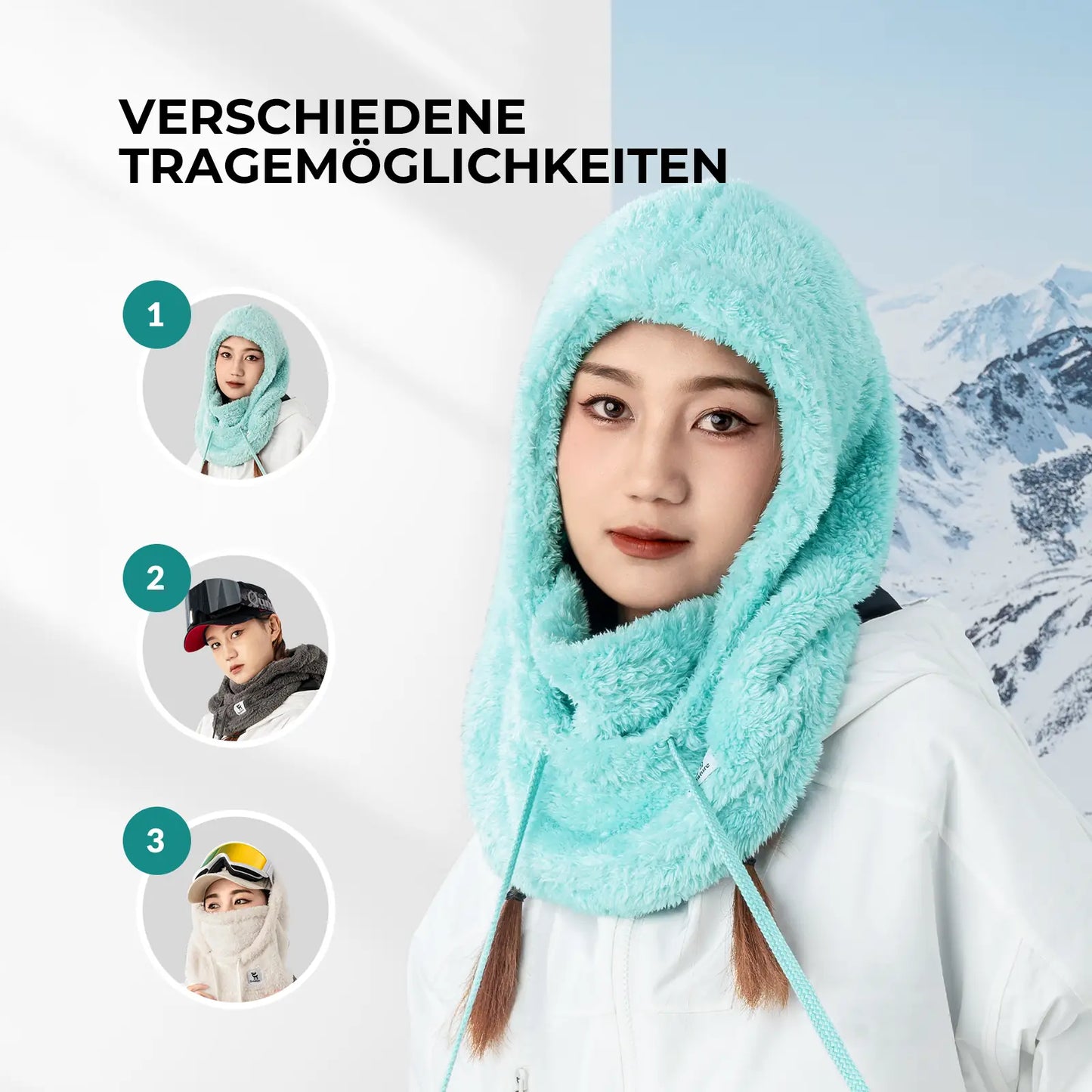 ansicht der produktverpackung und der wertigen haptik des nackenwärmers.