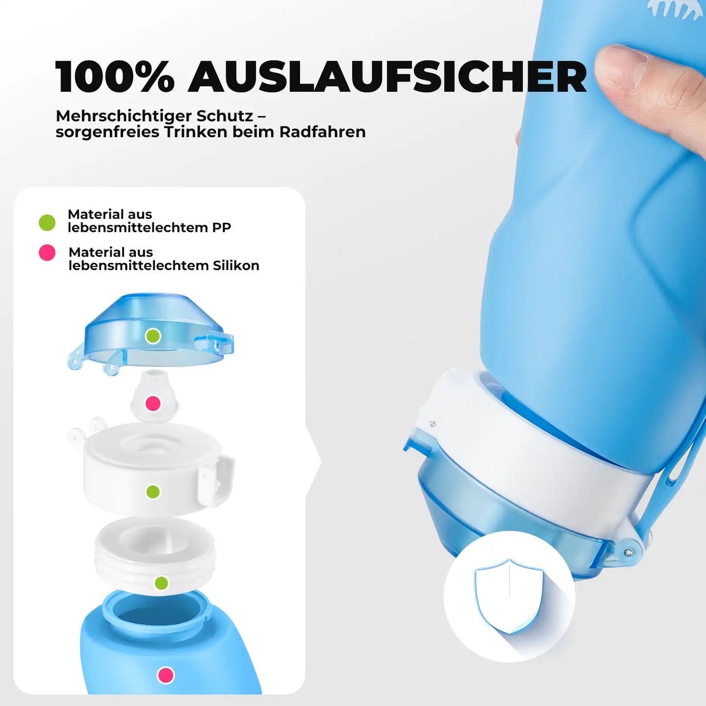 quanture 100% auslaufsichere zusammenfaltbare trinkflasche
