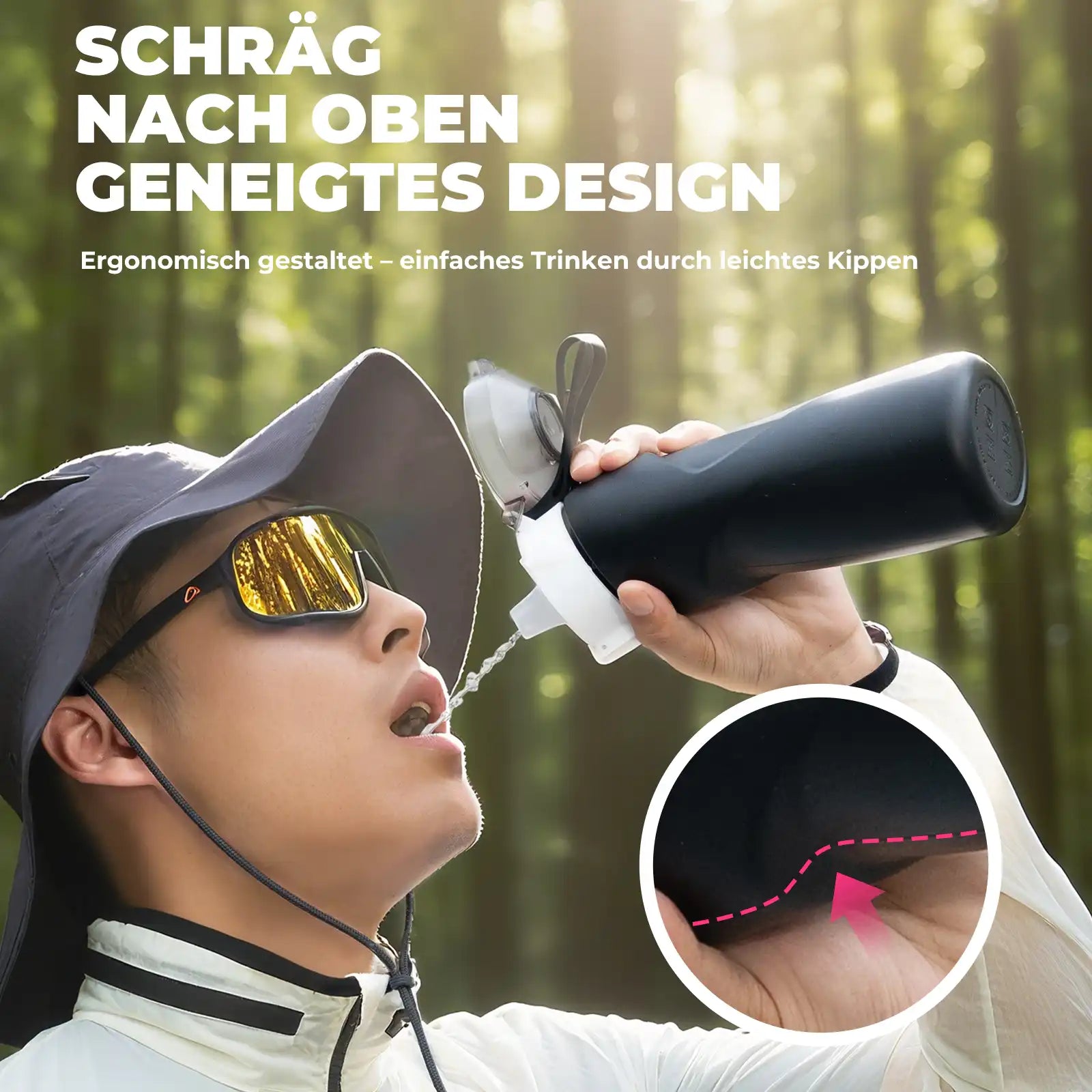 quanture zusammenfaltbare trinkflasche mit schrägem ergonomischem design