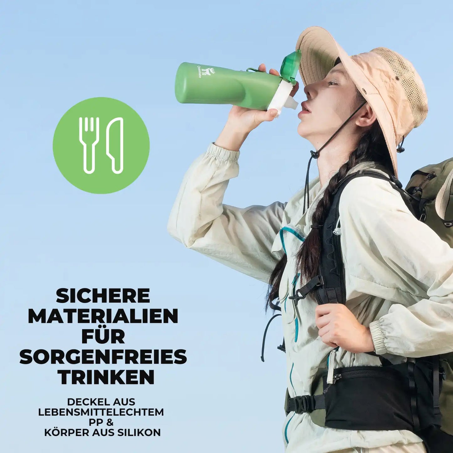 quanture grüne trinkflasche aus lebensmittelechten materialien
