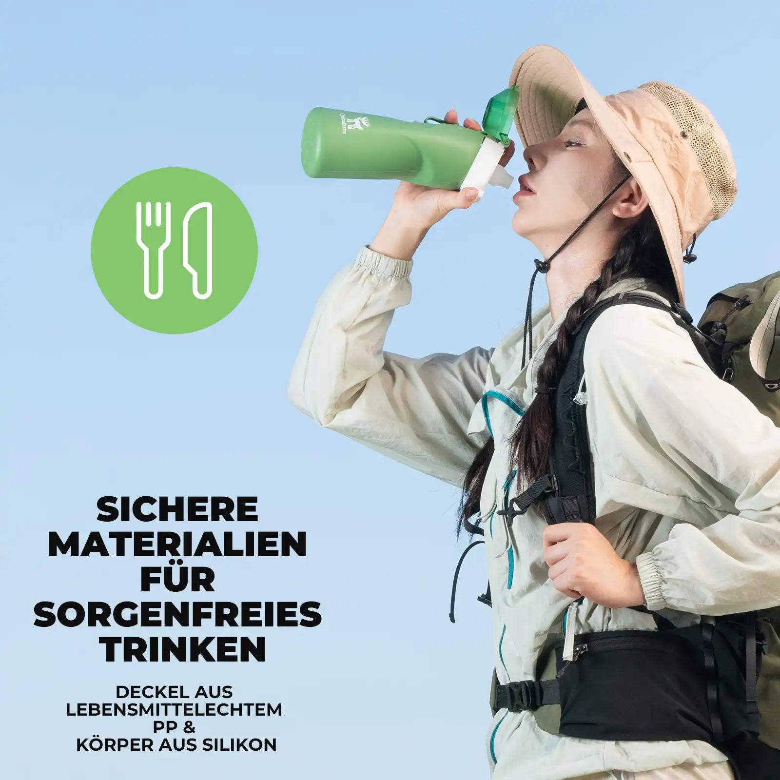 quanture grüne trinkflasche aus lebensmittelechten materialien