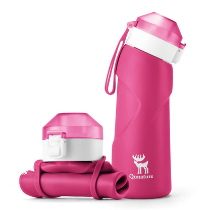 quanture rosa zusammenfaltbare trinkflasche aufgeklappt