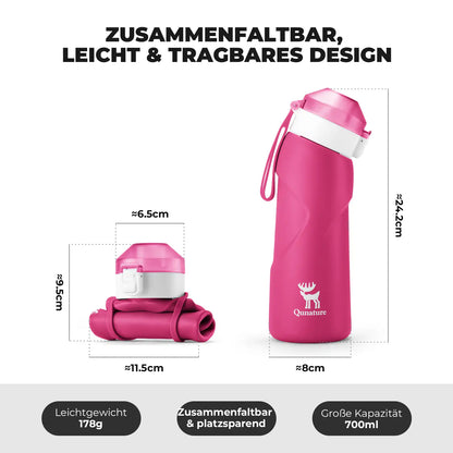 quanture rosa zusammenfaltbare trinkflasche mit massangaben