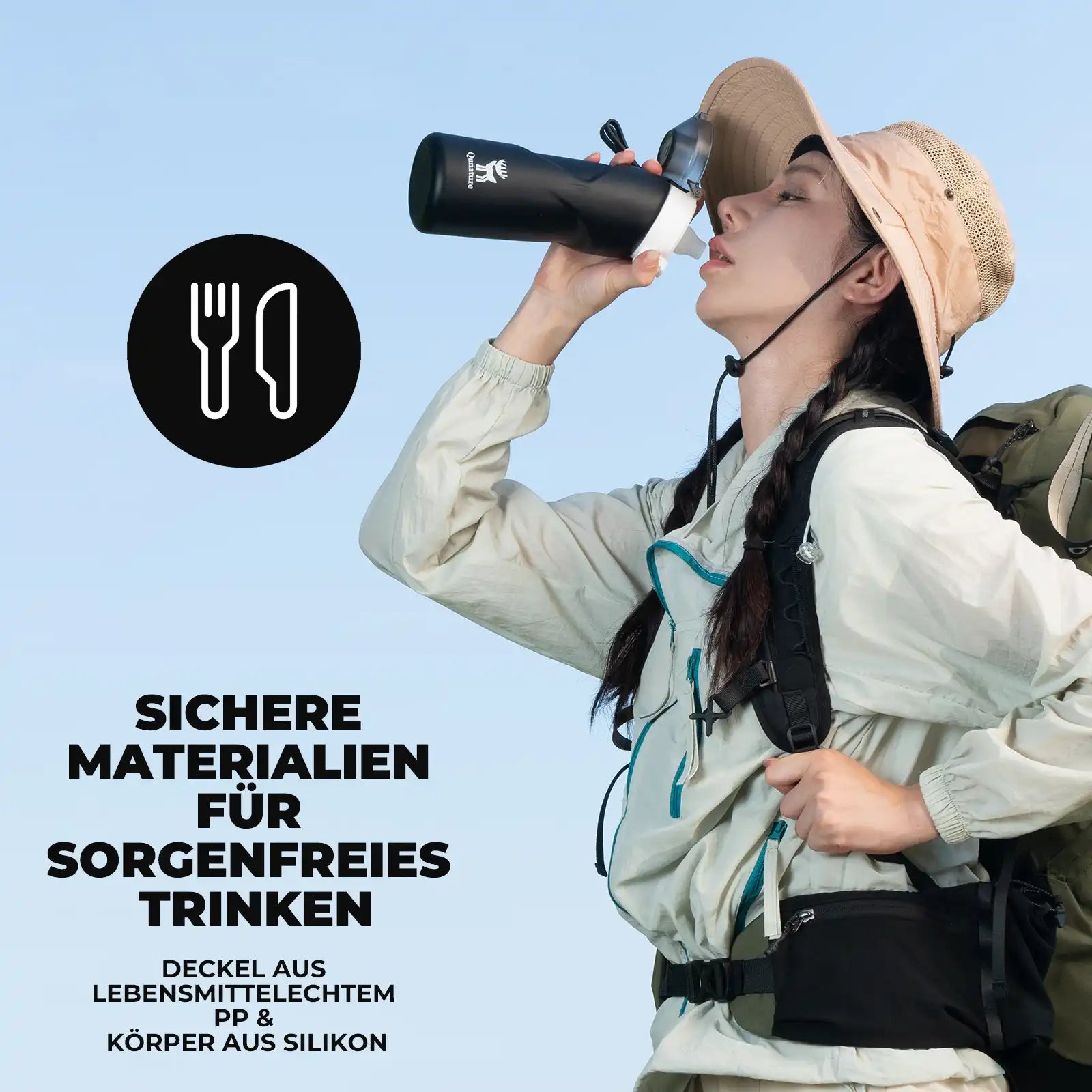 quanture schwarze trinkflasche aus lebensmittelechten materialien