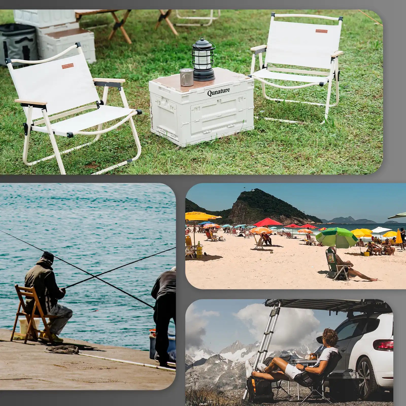 qunature vielseitig einsetzbarer campingstuhl fuer strand, camping, angelausfluege und autotouren