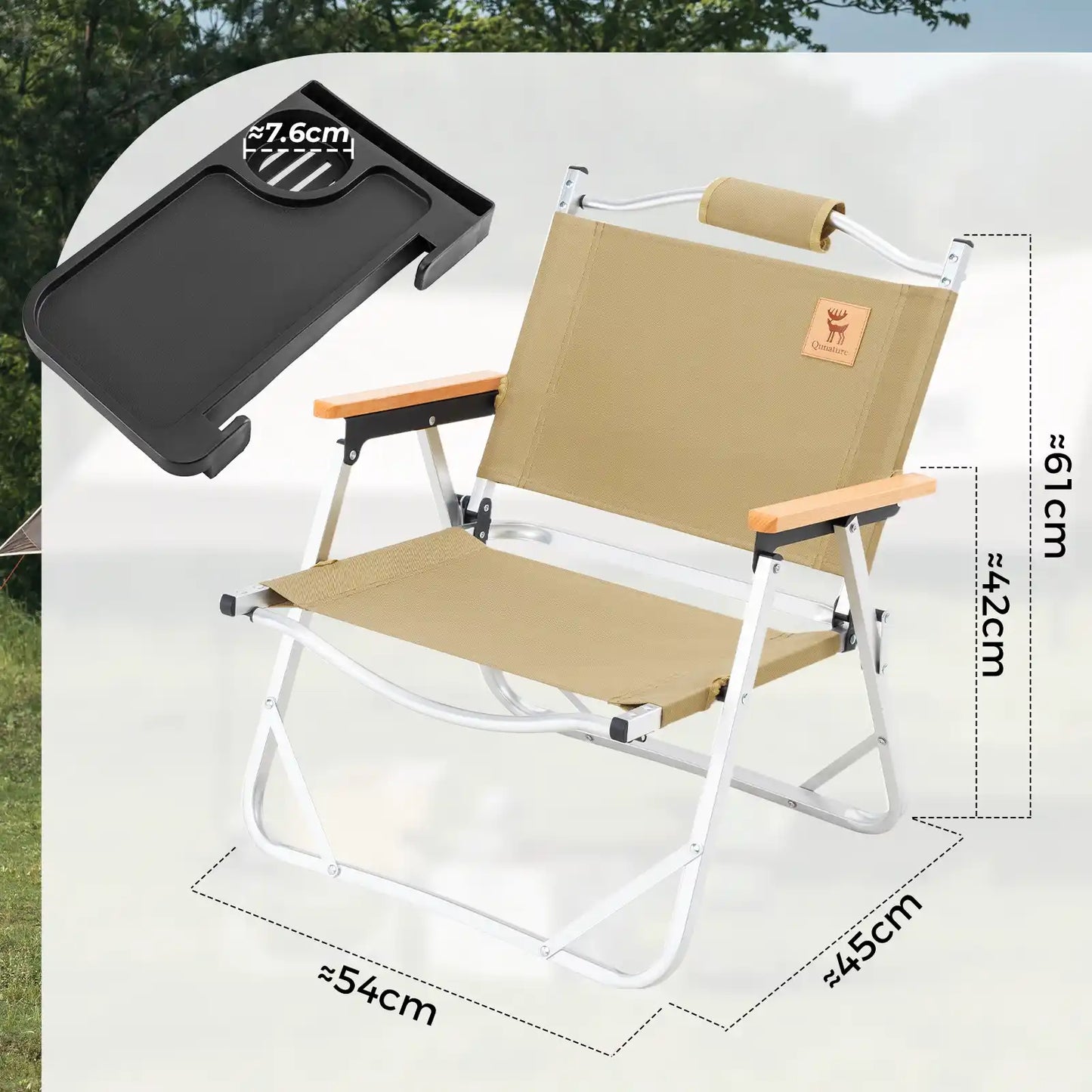 qunature camping klappstuhl mit detaillierten massen und abnehmbarem tisch