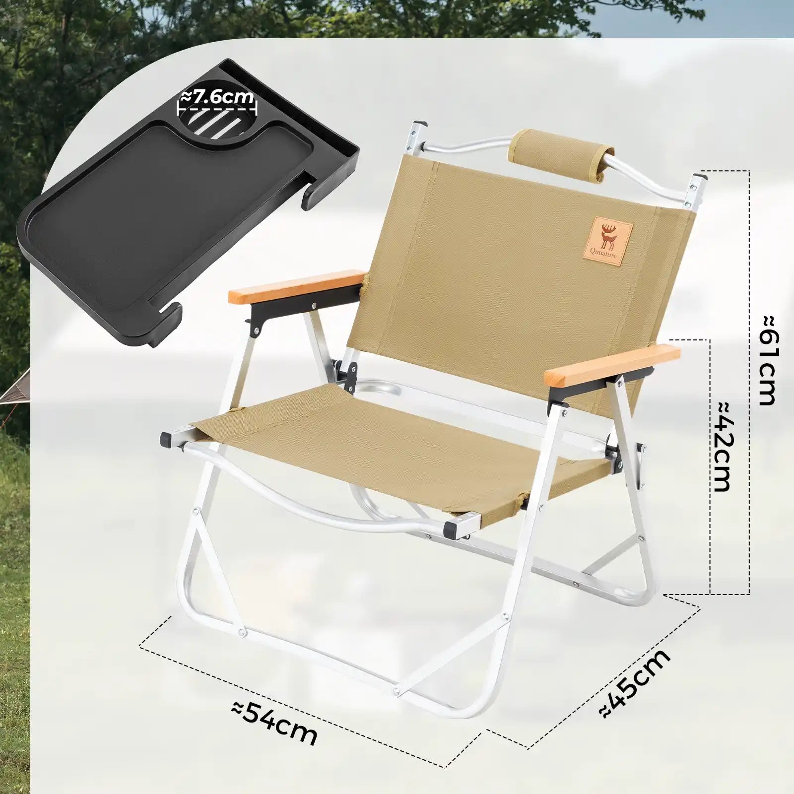 qunature camping klappstuhl mit detaillierten massen und abnehmbarem tisch