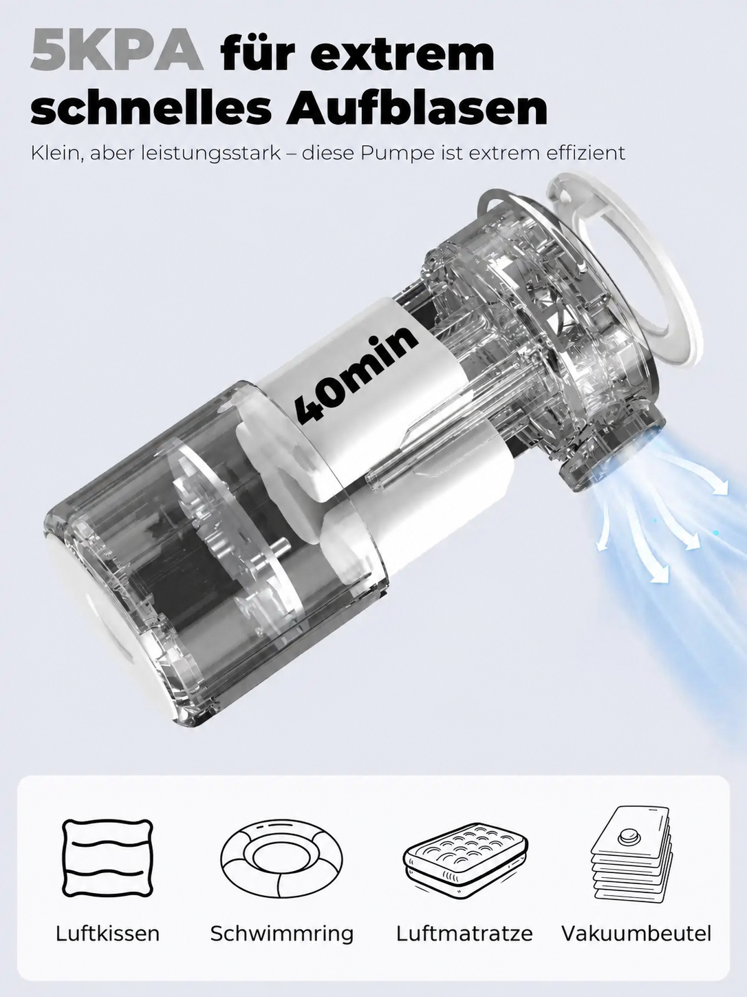 Weiße Mini-Luftpumpe: Aufbau und Anwendungen.