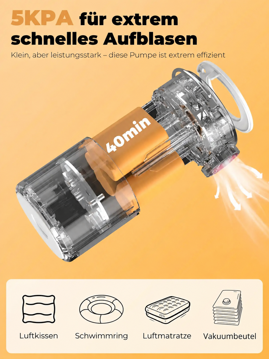 Orange Mini-Luftpumpe: Aufbau und Anwendungen.